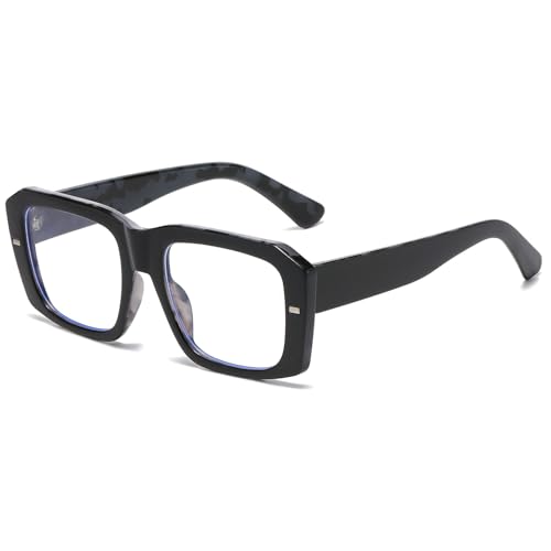 LJCZKA Rechteckig Blaulichtfilter Brille Damen Herren Quadratische Brille Dicker Rahmen Ohne Stärke Anti-Müdigkeit Computerbrille für Gaming, Handy (Schwarz Leopard) von LJCZKA