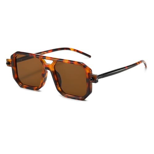 LJCZKA Retro 70er Quadratische Sonnenbrille für Damen Herren,Klassisch Pilotenbrille Flach Quadratische mit Double Brücke UV400 Schutz von LJCZKA