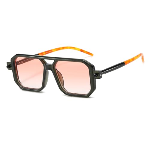 LJCZKA Retro 70er Quadratische Sonnenbrille für Damen Herren,Klassisch Pilotenbrille Flach Quadratische mit Double Brücke UV400 Schutz von LJCZKA