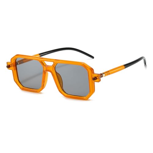 LJCZKA Retro 70er Quadratische Sonnenbrille für Damen Herren,Klassisch Pilotenbrille Flach Quadratische mit Double Brücke UV400 Schutz von LJCZKA