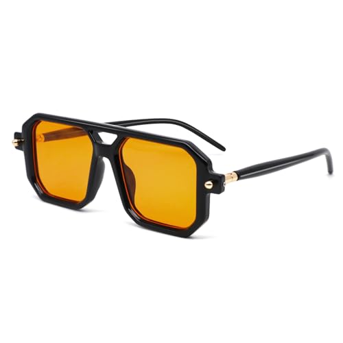 LJCZKA Retro 70er Quadratische Sonnenbrille für Damen Herren,Klassisch Pilotenbrille Flach Quadratische mit Double Brücke UV400 Schutz von LJCZKA