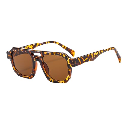 LJCZKA Retro Doppelsteg Sonnenbrille für Damen Herren, Klassisch 70er Sonnenbrille Pilotenbrille mit UV400 Schutz von LJCZKA