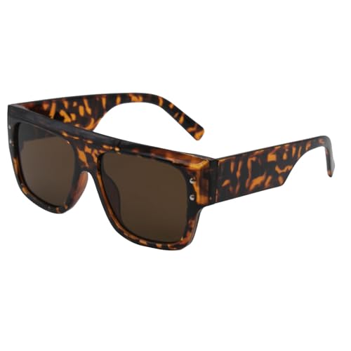 LJCZKA Retro Eckig Sonnenbrille Damen Herren Vintage Flat Top Rechteck Sonnenbrille 90er Jahre Mode Quadratisch Dicker Rahmen Brille UV400 Schutz (Leopard Braun) von LJCZKA