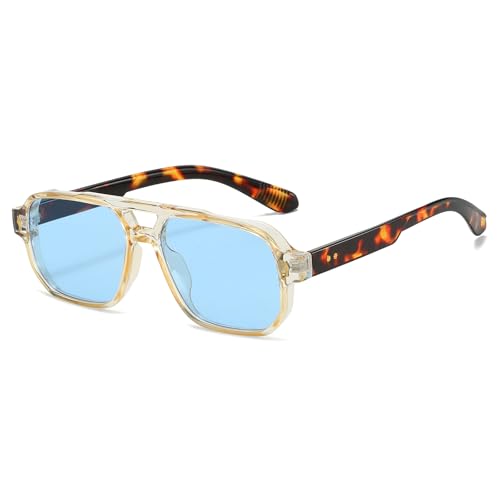 LJCZKA Retro Pilot Sonnenbrille Damen Herren Quadratisch Sonnenbrille 70er Jahre Klassisch Doppelsteg Brille mit UV400 Schutz von LJCZKA