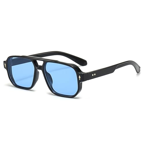 LJCZKA Retro Pilot Sonnenbrille Damen Herren Quadratisch Sonnenbrille 70er Jahre Klassisch Doppelsteg Brille mit UV400 Schutz von LJCZKA
