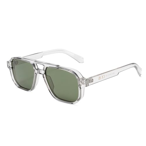 LJCZKA Retro Pilotenbrille Damen Herren, Quadratisch Sonnenbrille Doppelsteg Klassisch 70er Jahre Brille mit UV400 Schutz von LJCZKA