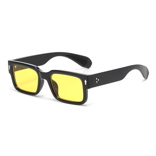 LJCZKA Retro Quadratisch Dicker Sonnenbrille für Damen Herren 90s Vintage Rechteckig Chunky Sonnenbrille Eckig Rahmen Mode UV400 Schutz (Schwarz Gelb) von LJCZKA
