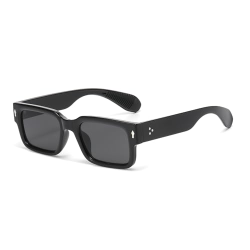 LJCZKA Retro Quadratisch Dicker Sonnenbrille für Damen Herren 90s Vintage Rechteckig Chunky Sonnenbrille Eckig Rahmen Mode UV400 Schutz (Schwarz Schwarz) von LJCZKA