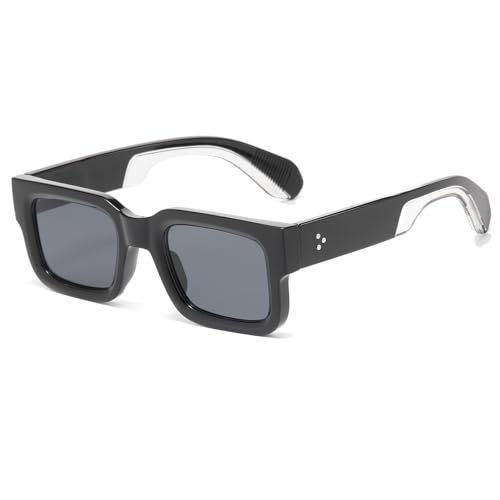 LJCZKA Retro Quadratische Sonnenbrille für Damen Herren, Rechteckig Dicker Rahmen Sonnenbrille Vintage 90er Klobige Brillen UV400 Schutz (Black Black) von LJCZKA