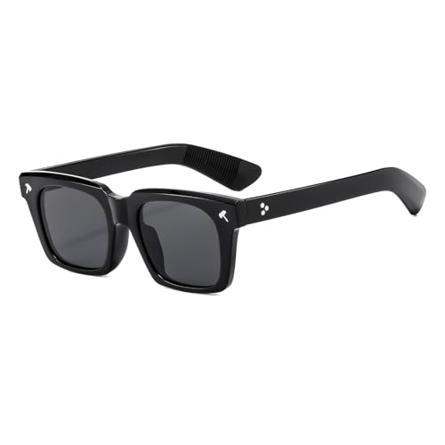 LJCZKA Retro Rechteckige Sonnenbrille für Damen Herren 90er Vintage Eckig Dicker Rahmen Sonnenbrille UV400-Schutz für Party Strand Urlaub (Schwarz) von LJCZKA