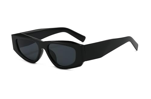 LJCZKA Retro Rechteckige Sonnenbrille für Damen und Herren,Vintage 90er Großer Rahmen Jahre Rechteckig UV-Schutz (SchwarzSchwarz) von LJCZKA