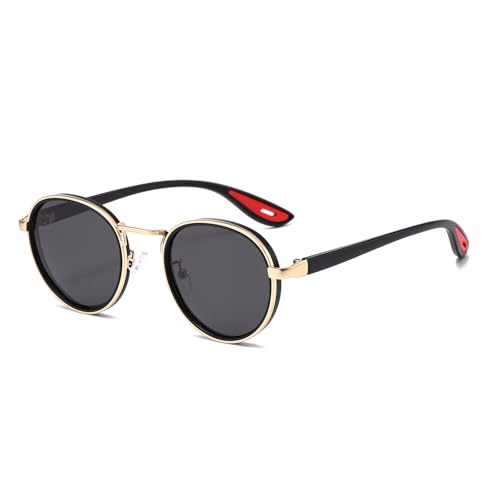 LJCZKA Retro Runde Polarisierte Sonnenbrille für Herren Damen Vintage Rund Polarisiert Sonnenbrille Kreis Metall Rahmen Mode mit UV400 Schutz (Schwarz Gold Grau) von LJCZKA