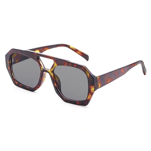LJCZKA Retro Sonnenbrille Pilotenbrille Damen Herren Quadratische Doppelsteg Klassisch 70er Flach Sonnenbrille mit UV400 Schutz von LJCZKA