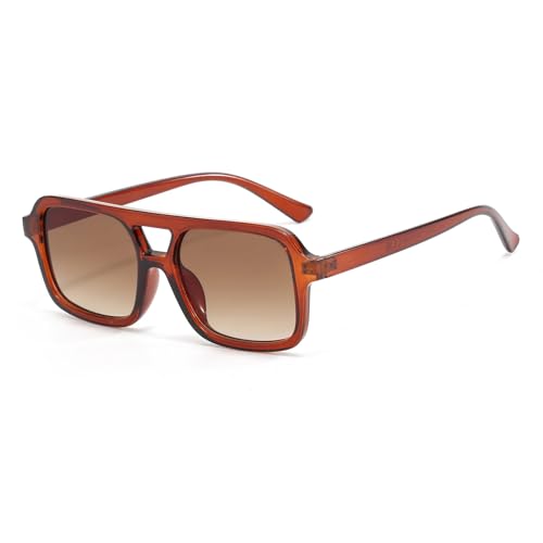 LJCZKA Retro Sonnenbrille Pilotenbrille für Herren Damen,Klassisch 70er Flach Quadratische Doppelsteg Sonnenbrille mit UV400 Schutz von LJCZKA