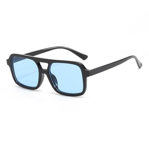 LJCZKA Retro Sonnenbrille Pilotenbrille für Herren Damen,Klassisch 70er Flach Quadratische Doppelsteg Sonnenbrille mit UV400 Schutz von LJCZKA