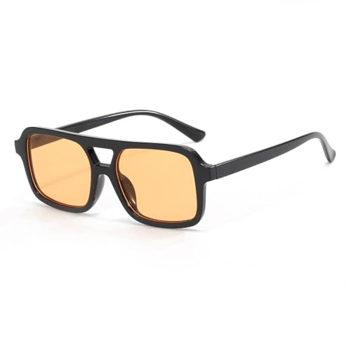 LJCZKA Retro Sonnenbrille Pilotenbrille für Herren Damen,Klassisch 70er Flach Quadratische Doppelsteg Sonnenbrille mit UV400 Schutz von LJCZKA