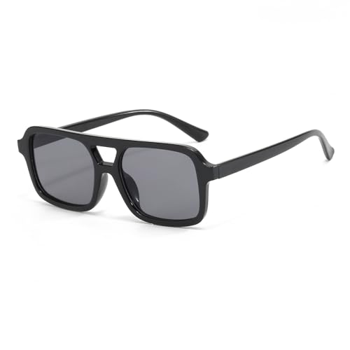 LJCZKA Retro Sonnenbrille Pilotenbrille für Herren Damen,Klassisch 70er Flach Quadratische Doppelsteg Sonnenbrille mit UV400 Schutz von LJCZKA