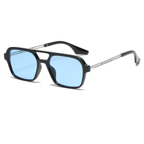 LJCZKA Sonnenbrille Damen Herren Pilotenbrille Retro Sonnenbrille mit Doppelter Brückenausführung 70er Jahre Klassisch flach quadratisch Quadratisch Metallrahmen von LJCZKA