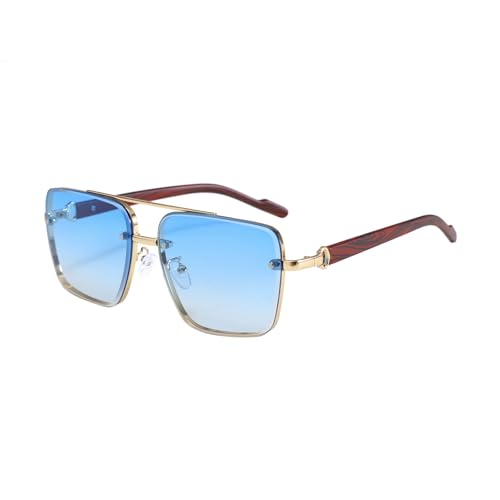 LJCZKA Sonnenbrille Quadratische Piloten Herren Retro Metallrahmen Übergroße Brillen UV400-Schutz Für Angelführer (GoldBlau) von LJCZKA