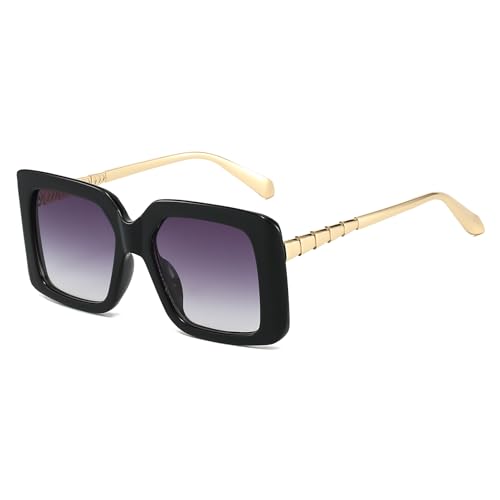 LJCZKA Übergroße Quadratische Sonnenbrille für Damen Herren Retro Eckig Sonnenbrille Getönte Gläser Mode Brille mit UV400 Schutz von LJCZKA