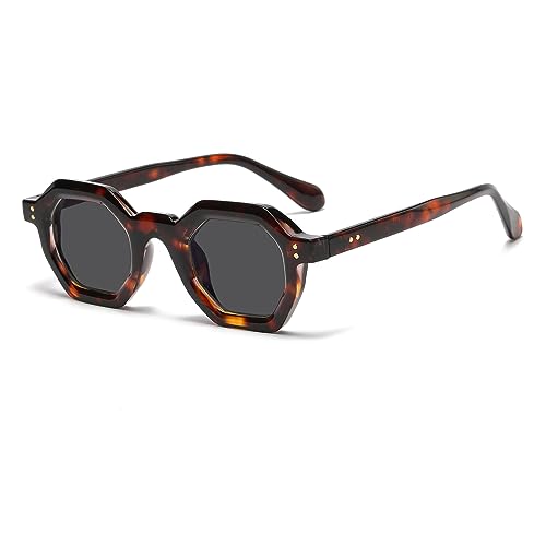 LJCZKA Vintage Achteckige Sonnenbrille Herren Damen, Retro Sonnenbrille Klein Polygon Brille Klassisch Unisex UV-Schutz von LJCZKA