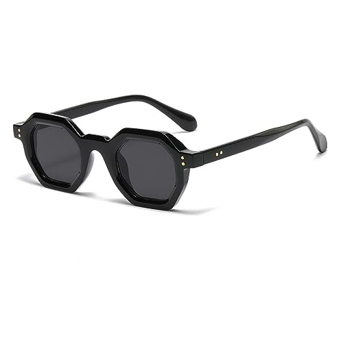 LJCZKA Vintage Achteckige Sonnenbrille Herren Damen, Retro Sonnenbrille Klein Polygon Brille Klassisch Unisex UV-Schutz von LJCZKA