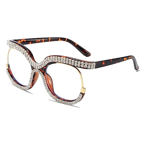 LJCZKA Vintage Blaulichtfilter Brille Katzenaugen mit Strasssteinen Damen, Retro Brille Ohne Stärke Damen Groß Strass Brille Anti-Ermüdung von LJCZKA