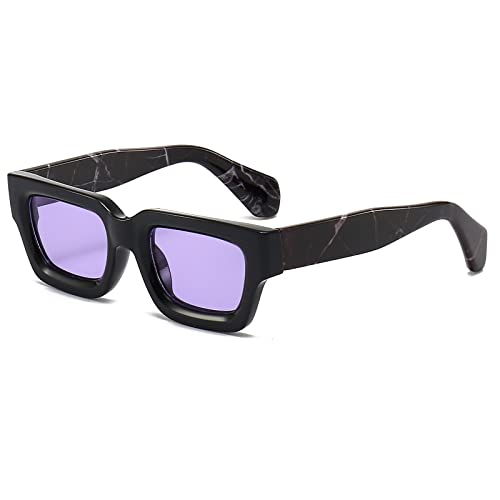 LJCZKA Vintage Dicker Rahmen Rechteckige Sonnenbrille Herren Damen Retro Sonnenbrille Quadratisch Trendige Modisch Eckig Brille Frauen Männer von LJCZKA