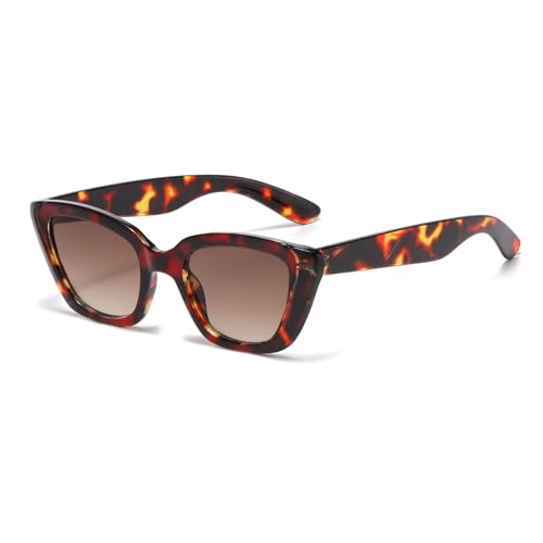 LJCZKA Vintage Katzenaugen Sonnenbrille für Damen 90er Retro Cateye Dicker Rahmen Mode mit UV Schutz (Leopard Farbverlauf Braun) von LJCZKA