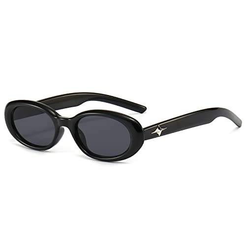 LJCZKA Vintage Kleine Ovale Sonnenbrille Damen Herren, Retro Sonnenbrille Klein Oval Trendy Brille mit Stern UV Schutz von LJCZKA