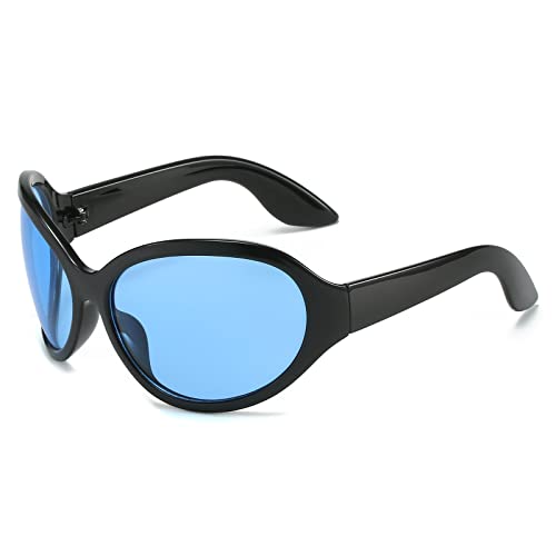 LJCZKA Vintage Ovale Sonnenbrille für Damen Herren, Wrap Around Fashion Sunglasses y2k Klassische übergroße Brille Unisex mit UV-Schutz von LJCZKA