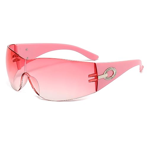 LJCZKA Vintage Randlose Sonnenbrille für Damen, y2k Wraparound Sonnenbrille Große Retro One Piece Modern Brille Frauen mit UV-Schutz von LJCZKA