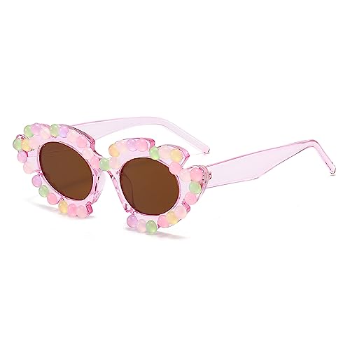 LJCZKA Vintage Sonnenbrille Blume Katzenauge Damen, Retro Sonnenbrille Blumenform Strass Mode Trend Partybrille Festival mit UV-Schutz von LJCZKA