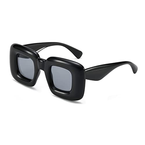 LJCZKA Vintage Sonnenbrille Quadratisch Damen Herren, Retro Sonnenbrille Eckig Sonnenbrille Damen Dicker Rahmen mit UV-Schutz von LJCZKA