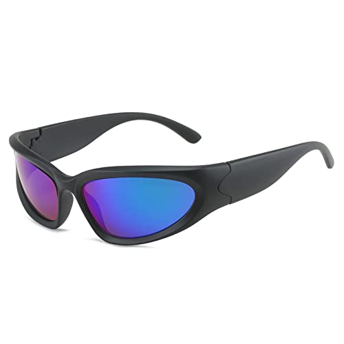 LJCZKA Vintage Sonnenbrille Wrap Around für Herren Damen - Futuristisch Sonnenbrillen Radsportbrille Sport Fahrradbrille mit UV-Schutz von LJCZKA