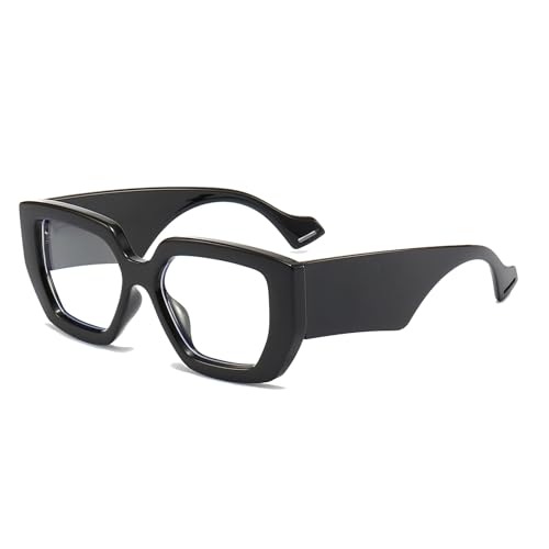 LJCZKA übergroß Blaulichtfilter Brille Quadratisch Damen Herren, Eckig Brille Ohne Stärke Dicker Rahmen Anti-Müdigkeit für PC, TV und Handy von LJCZKA
