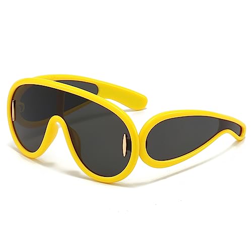 LJCZKA y2k Sonnenbrille Futuristische Damen Herren, Trendy Sonnenbrille übergroße Mode Brille Maske Hippie mit Schild UV-Schutz von LJCZKA