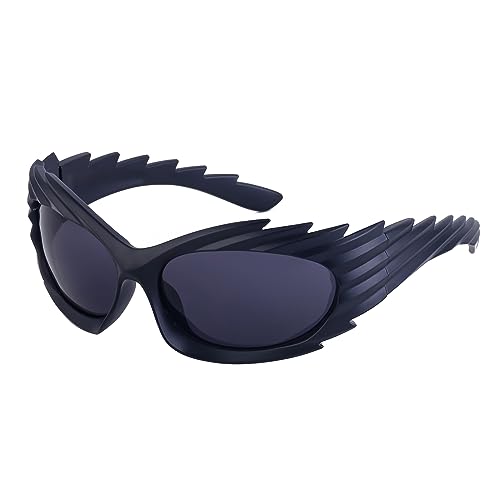 LJCZKA y2k Wraparound Sonnenbrille für Damen Herren, Unregelmäßige Trendy Sonnenbrille Oval Schnelle Große Brille Sportbrille Fahrradbrille mit UV-Schutz von LJCZKA