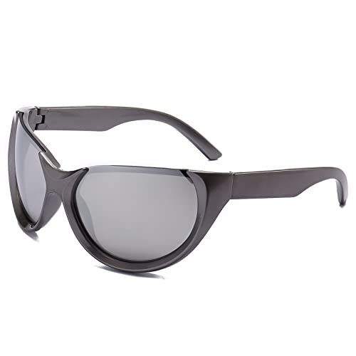 LJCZKA y2k Wraparound Sonnenbrille für Herren Damen, Futuristisch Vintage Sonnenbrille Schnelle Brille Radsportbrille Sport Fahrradbrille mit UV-Schutz von LJCZKA