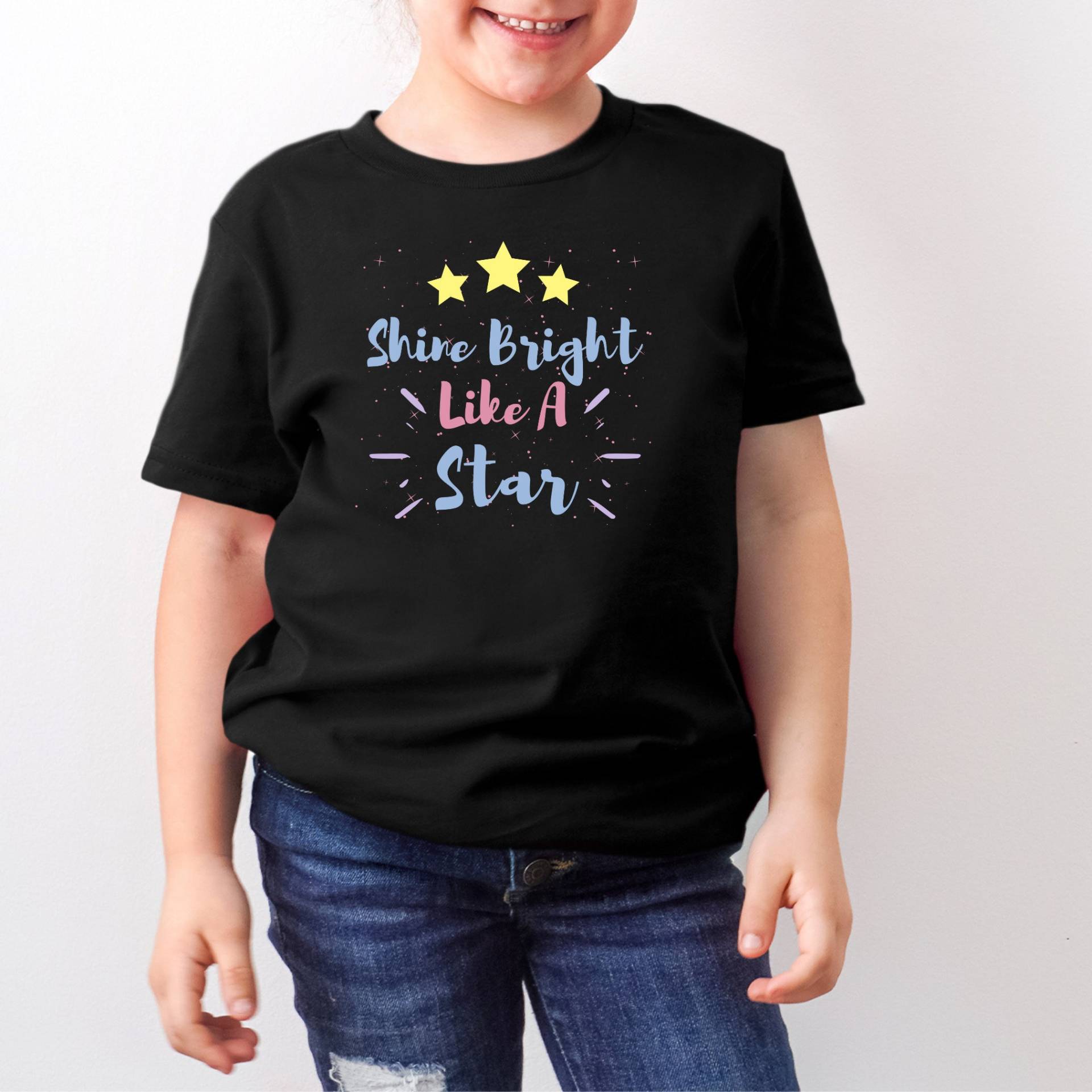 Kinder Niedliches Crewneck T-Shirt Shine Bright Like A Star Girls Inspirierendes Geburtstagsgeschenk Für Mädchen von LJCustomTeesDesign