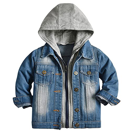 LJENFCI Jungen Jeansjacke Teenager Kinderjacken mit Kapuze Toddler Unisex Jeansmantel Kinder Cool Mantel Frühling und Herbst Kinderkleidung(Blau # 1,146) von LJENFCI