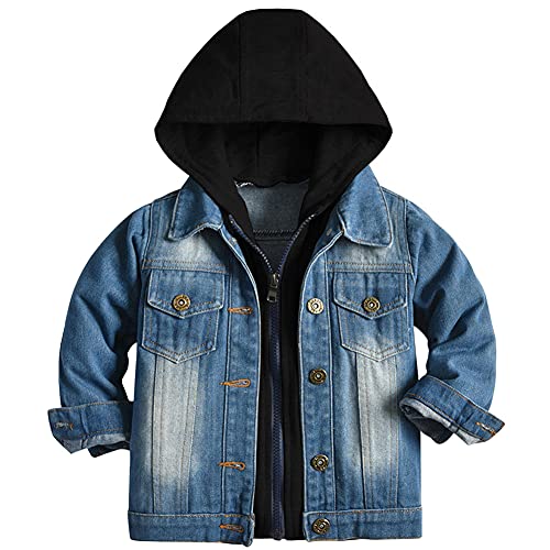 LJENFCI Jungen Jeansjacke Teenager Kinderjacken mit Kapuze Toddler Unisex Jeansmantel Kinder Cool Mantel Frühling und Herbst Kinderkleidung(Blau # 2,110) von LJENFCI