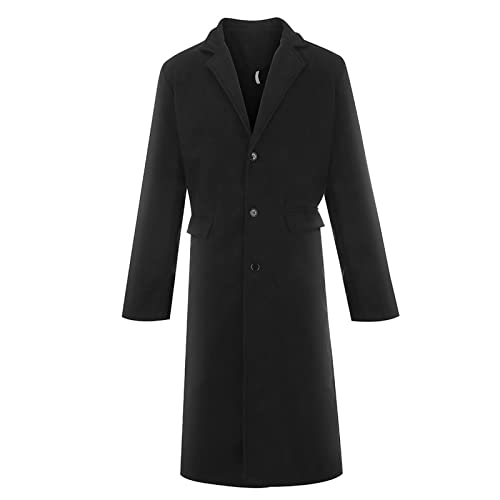 LJEiN Windjacken Herrnen Oversize Trenchcoat mit Reverskragen Longsleeve Buissnes Bequemer mit Knöpfe Coat Herren Winddicht Winter Tweed Schönes Schlichtes Schwarz10 von LJEiN