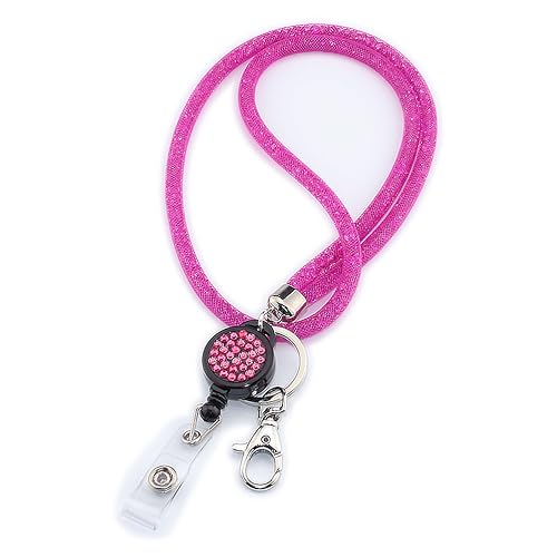 1 Stück Kristall-Lanyard mit ID-Kartenhalter, Ausziehbar Schlüsselband mit transparentem Kartenhalter und Schlüsselring, Abzeichen-Kit für Studenten, Mitarbeiter, Ärzte （rosa Farbe） von LJFEA