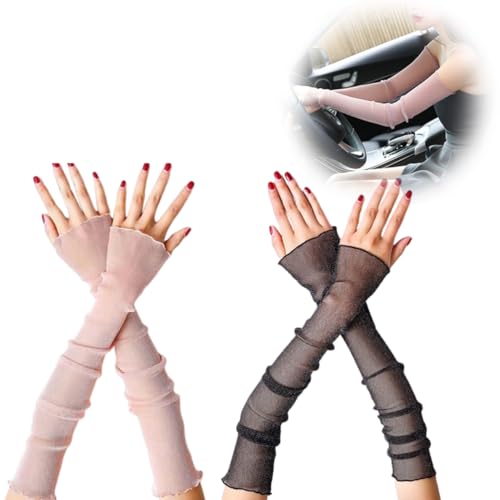 2 Paar Damen Kühlung Arm Ärmel Sonnenschutz Schutz Manschetten Atmungsaktive Spitze Mädchen Anti-Rutsch Armstulpe Sportstulpe für Radfahren Laufen Golf Reise Einkaufen von LJFEA