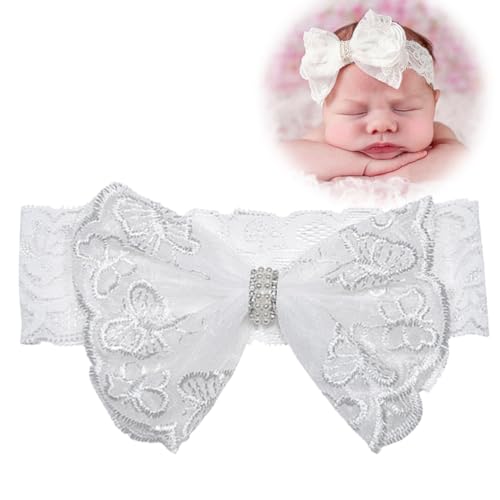 Baby Haarband Baby Mädchen, Stirnband Baby Mädchen Weiß Spitzebowknot-Haarband Haargummi mit Schleife Baby Stirnband Mädchen Haarschleifen Mädchen Kinder Stirnband Infant Geknotete von LJFEA