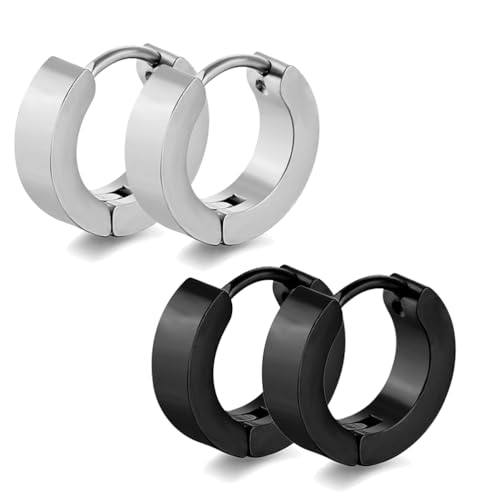 2 Paar Creolen-Ohrringe Scharnier-Creolen-Ohrringe I Edelstahl Schwarz I Hochwertig Modern I Schmuckset für Männer und Frauen von LJFEA
