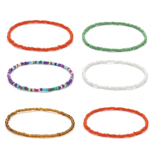 LJFEA 6 Stück Bunte Perlen Ketten Boho Strand Perlen Halsketten Armbänder für Damen Mädchen Schmuck von LJFEA