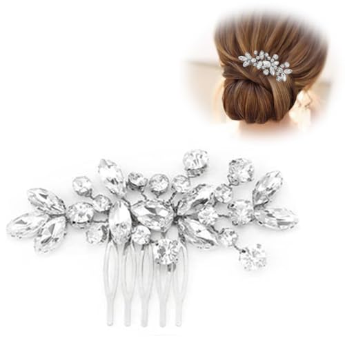 LJFEA Braut Hochzeit Haarkamm Kristall Haarschmuck, Silber Braut Haarkämme Kristall Kopfschmuck Hochzeit Haarschmuck für Frauen und Mädchen von LJFEA