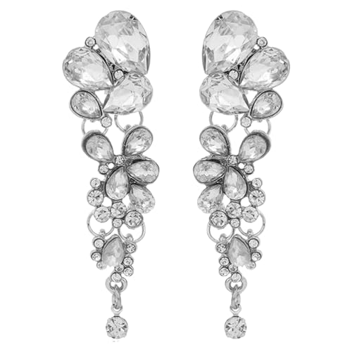LJFEA Clip Ohrring für Damen, Kristall, Wassertropfenform, Quaste, Ohrclips, Strass Ohrclips Modische Ohrringe Non Piercing Hochzeit Brautjungfer von LJFEA